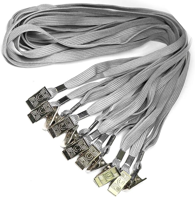 Beebel Lanyard 100 Pack Gray Badge Lanyards Flat Lanyards Round 32" with Badge Clip