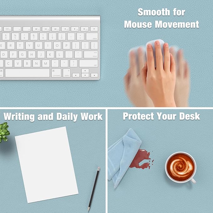 Hsurbtra Desk Pad, 48" x 17" PU Leather Desk Mat, XXXL Extended Mouse Pad, Waterproof Desktop Blotter Protector, Non-Slip Ultra Thin Large Laptop Keyboard Writing Mat for Office Home, Lake Blue