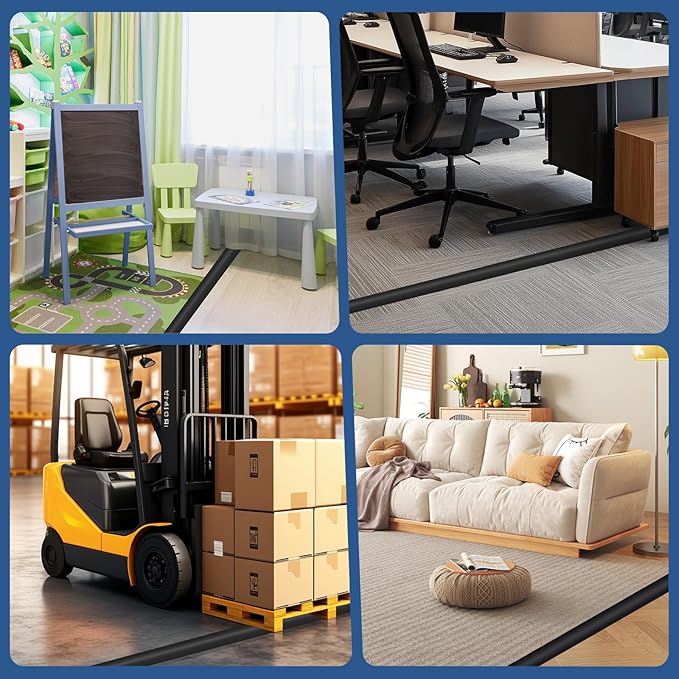 Floor Cord Cover for Wires on Floor Self Adhesive Cord Hider Floor Cable Management Wire Covers for Cords Protector Prevent Cable Trips Cord Cavity W 0.32" x H 0.32", Black, 10Ft