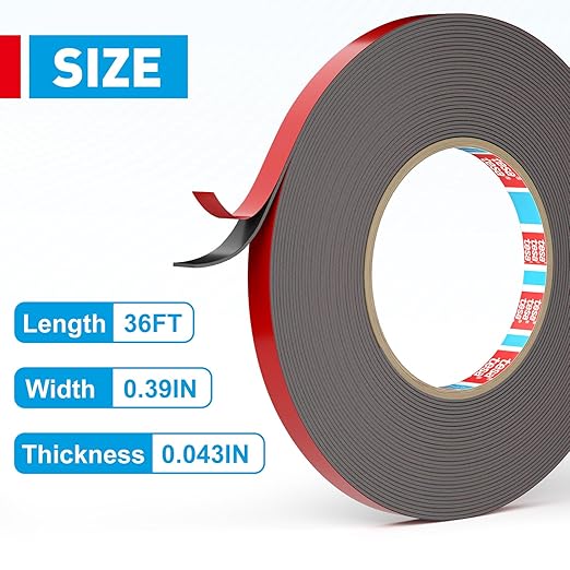 EMITEVER Double Sided Tape Heavy Duty, Tesa Adhesive Mounting Tape Waterproof, 0.39IN x 36FT Strong Acrylic Foam Tape for Walls, Automotive, Home Office Decor