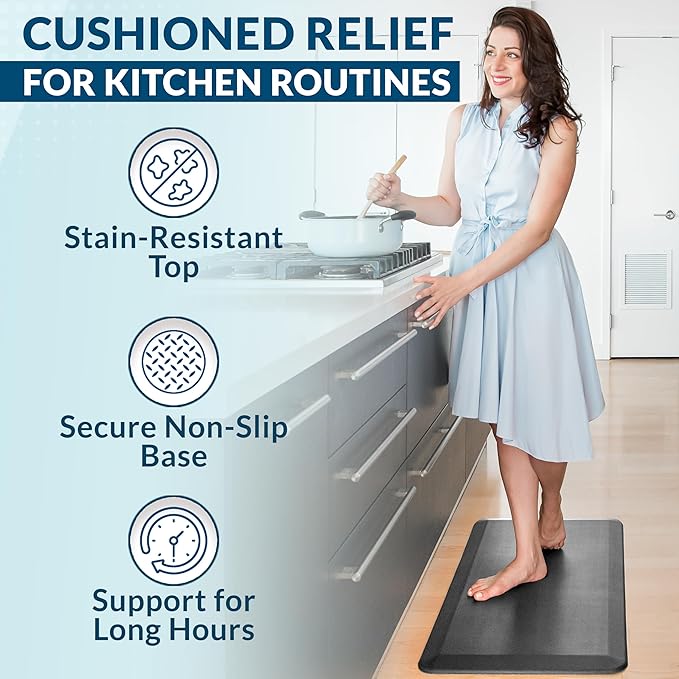 ComfiLife Anti Fatigue Floor Mat – 3/4 Inch Thick Kitchen Mats for Floor, Standing Desk Mat, Kitchen Rug – Comfort at Home, Office – Durable – Stain Resistant – Non-Slip Bottom (20" x 32", Charcoal)