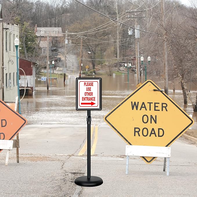 Pedestal Sign Holder 8.5"x 11" Adjustable Standing Sign Holders Black Floor Standing Sign Holder Vertical and Horizontal View Sign Display for Posters, Menu, Ads (6 Packs)