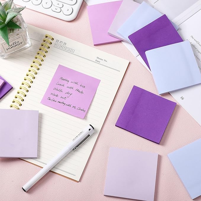 Thenshop 36 Pads Sticky Notes 3''x3'', Self Stick Notes Pads Office Supplies, 50 Sheets/pad Colored Aesthetic Sticky Accessories Home, Office, Notebook(Purple)