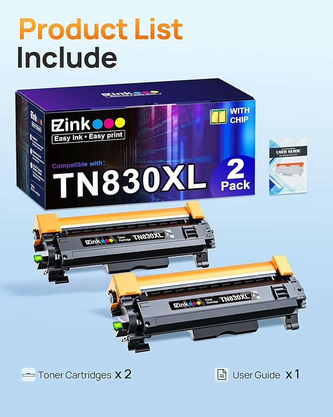 E-Z Ink Compatible TN830 Toner Cartridge Replacement for Brother TN830XL TN830 TN 830 Toner Cartridges with Brother DCP-L2640DW HL-L2460DW HL-L2480DW HL-L2400D HL-L2405W MFC-L2820DW Printer (2 Black)