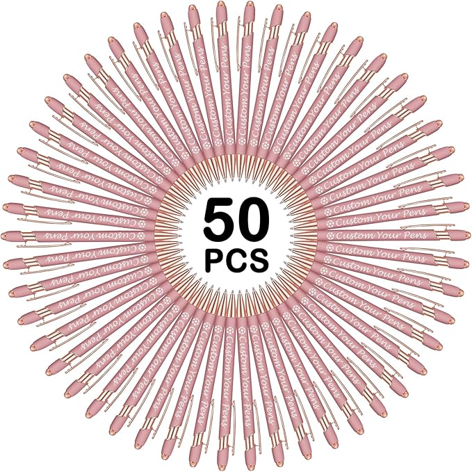 Amlion Personalized Custom Pens with Name Engraved Logo Text,50 Customized Writing Stylus Pen Promotional Item Gift for Men Women Office Business Wedding-Rose Gold