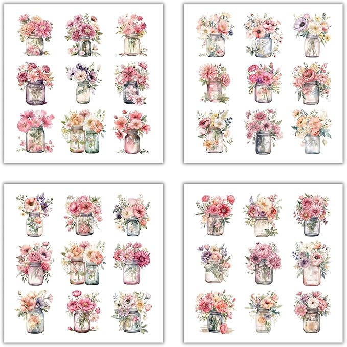 XERE 144 Pcs Mason Jar Four Seasons Sticker Book for Journaling Notebooks, Sketchbook, Bookmark Making, Junk Journal, Budget Planner, Scrapbook Art Supplies Stickers