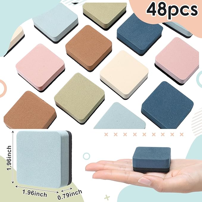 Marspark 48 Pack Mini Magnetic Whiteboard Eraser for Classroom Mini Dry Erase Board Erasers 6 Morandi Color Aesthetic Teacher Supplies Chalkboard Cleansers for School Classroom Office 2 x 2 Inch