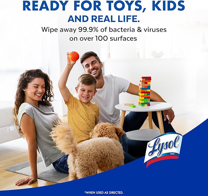 Lysol Disinfectant Wipes, Multi-Surface Antibacterial Cleaning Wipes, For Disinfecting and Cleaning, Lemon and Lime Blossom, Pack of 4 (Packaging may vary)