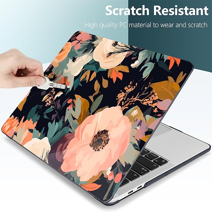 TWOLSKOO Compatible with MacBook Pro 13 inch Case 2023-2016 A2338 M2/M1 A2251 A2289 A2159 A1989 A1706, Plastic Hard Shell Cover & Keyboard Skin & Screen Protector, Bright Abstract Flowers