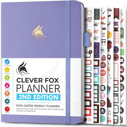 Clever Fox Planner 2nd Edition – Colorful Weekly & Monthly Goal Planner, Time Management & Productivity Organizer, Undated, A5 (Lavender)
