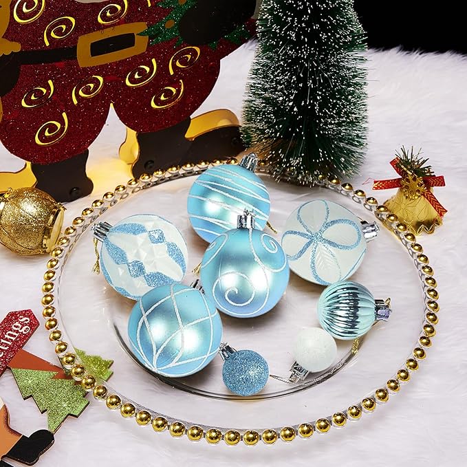 100Pcs Elegant Christmas Balls Set Christmas Tree Ornaments with Glitter and Patterns Bulk Ornaments for Tree as Festive Christmas Decor Xmas Ball Set Blue Silver