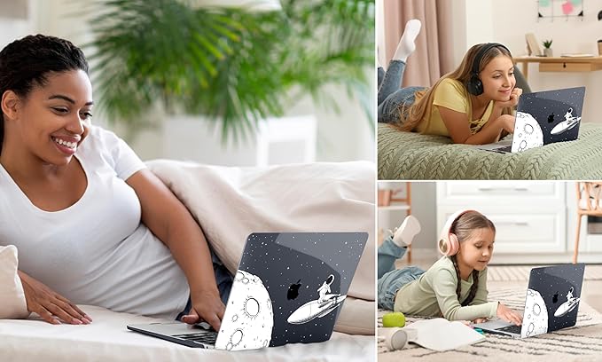 TWOLSKOO Compatible with MacBook Pro 13 inch Case 2023-2016 A2338 M2/M1 A2251 A2289 A2159 A1989 A1706, Plastic Hard Shell Cover & Keyboard Skin & Screen Protector, Flying Astronauts