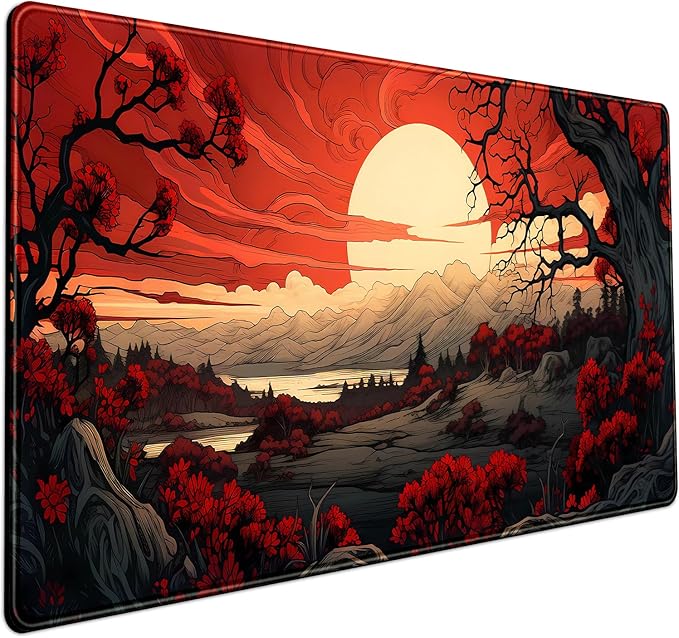 Red and Black Mouse Pad Japanese Mouse Pad XL Black Anime Big Mouse Pads for Desk Large Gaming Large Mouse Pad for Men Desk Pad with Stitched Edges Non-Slip Large Computer Mat, 31.5x15.7 in.
