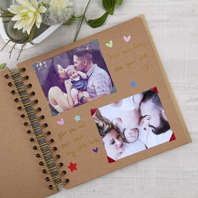 8 x 8 Inch Small DIY Scrapbook Photo Album with Window Design Cover 80 Pages Craft Paper Memory Book for Weeding Family Travel and Baby (Brown)
