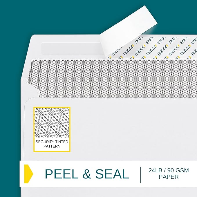 2500 pack #10 Customizable Business Envelopes, Peel and Seal Security Tinted White Custom Envelopes with Logo and Text, 24 lb Heavy Duty Paper, 4 1/8 x 9 1/2 Inches