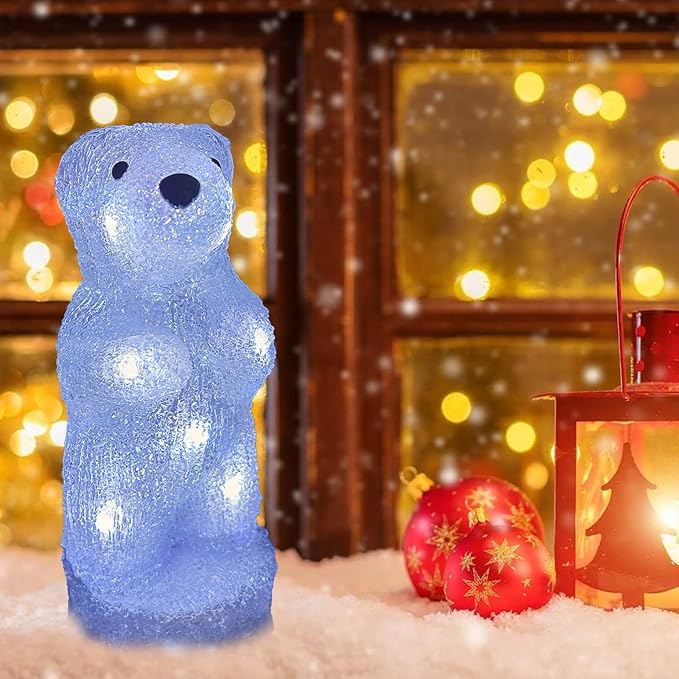 Anycosy Christmas Lighted Acrylic Bear Decoration,Rotating Battery Operated Lights for Indoor Use,Perfect for Tabletop, Windowsill, Mantel, and Bedroom