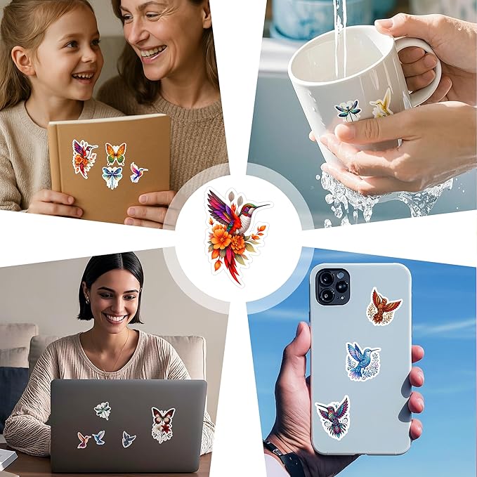 100 PCS Butterfly Dragonfly Hummingbird Stickers Pack, Vinyl Waterproof Decals of Colorful Butterflies Delicate, Gift for Kids Teens Adults Wall Decor Laptop Water Bottle Scrapbook Helmet