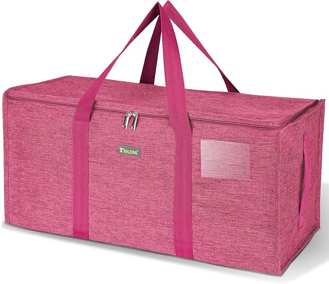 BALEINE Extra Large Storage Tote with Zippers & Carrying Handles, Heavy-Duty Oxford Fabric Moving Bags for Laundry, Space Saving, Storage, Berry Red