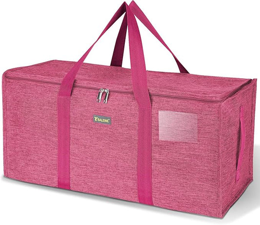 BALEINE Extra Large Storage Tote with Zippers & Carrying Handles, Heavy-Duty Oxford Fabric Moving Bags for Laundry, Space Saving, Storage, Berry Red