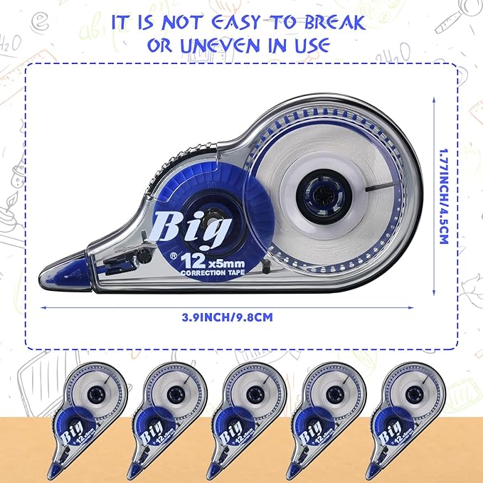 Chivao 48 Pack White Correction Tape, Classroom Correction Tape Wipe out Easy to Use Applicator Translucent Dispenser Shows for School Office Note Journal, 0.2 Inch x 39.4 Feet