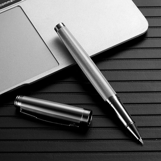 Rollerball Pen for Men Women Luxury Metal Executive Pens Home Office Use with 2 Extra Refills Black Ink 0.7mm G2(gray)