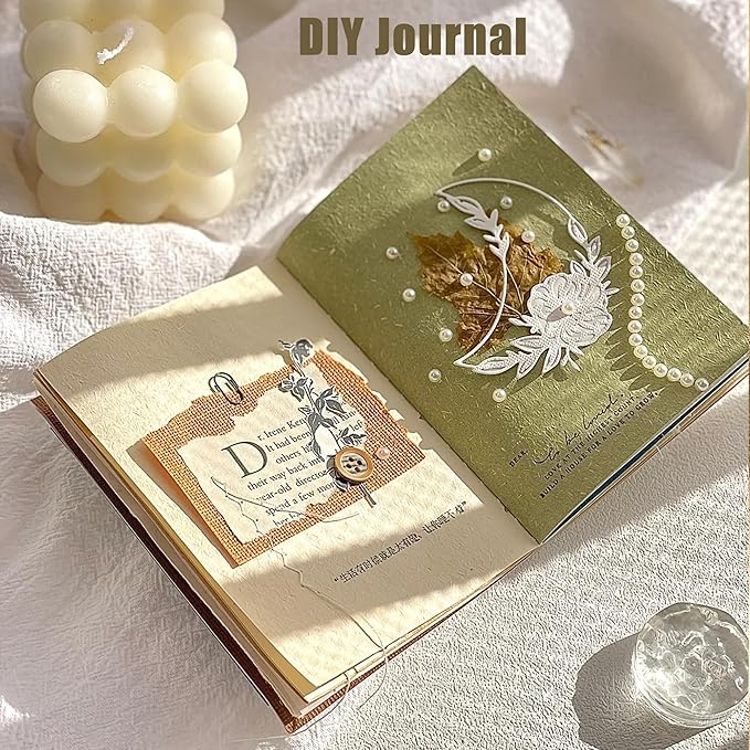 Aromoty 30 sheets A5 Unique Textured Scrapbook Paper&Mesh Fabric set - Handmade Craft Mulberry Special Paper Mix for Scrapbooking Junk Journaling Supplies Card DIY Materials Collage, 5.8x8.2 Inches