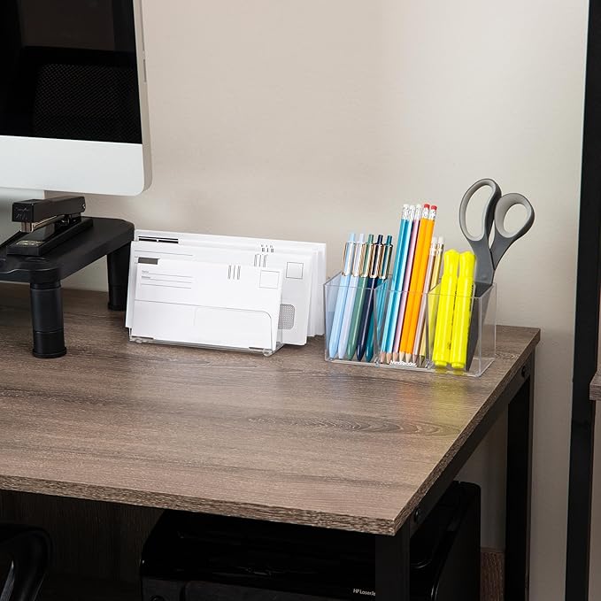 Mind Reader Pen and Accessories Holder, Desktop Organizer, Makeup Organizer, Office, Acrylic, 7" L x 2.5" W x 3.5" H, Clear