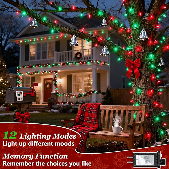 1500 LED Christmas Lights Outdoor with 12 Modes, 470FT Green Wire Christmas String Fairy Lights with Timer & Dimmable, Waterproof Twinkle Tree Lights for House Party Wedding Xmas Decor, Red & Green