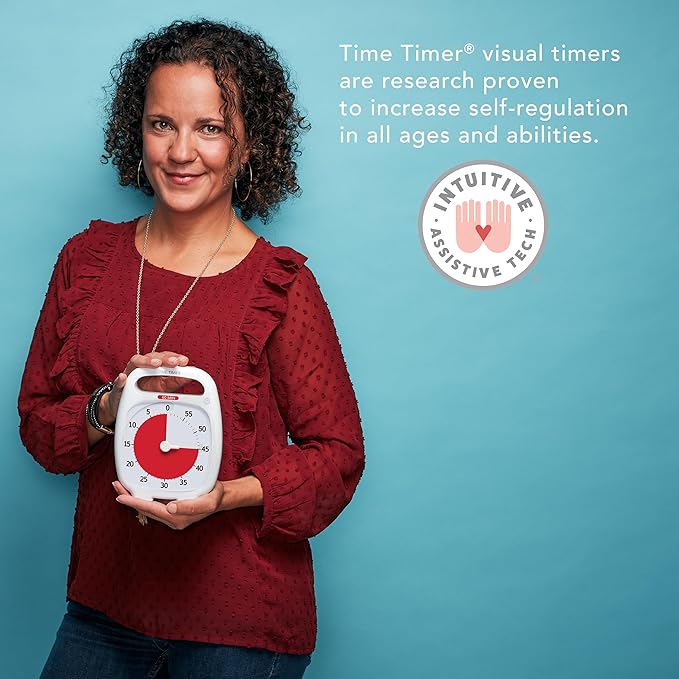 Time Timer PLUS 60 Minute Desk Visual Timer — Countdown Timer with Portable Handle for Classroom, Office, Homeschooling, Study Tool with Silent Operation (White)