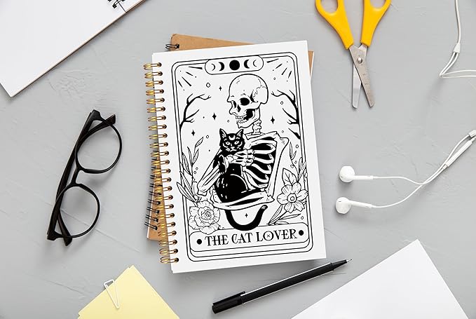 The Cat Lover Tarot Journal Notebook - Cat Gifts for Women Cat Lovers, Cat Mom Gifts, Gothic Goth Skeleton Notebook, Witchy Journal, Witchy Gifts for Women Spiral Notebook 5.5x8.3