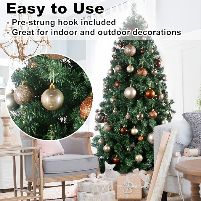 Champagne Gold 1.6" Small Christmas Balls Christmas Tree Decoration Ornaments Shatterproof Hanging Balls for Birthday Halloween Holiday Wedding Decorations Set of 24pcs
