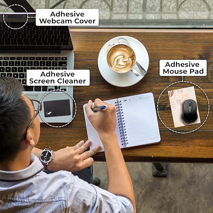 Mouse Pad Adhesive Bottom - Sticks to Any Surface - Portable - Webcam Covers and Screen Cleaner Included (Pastel Leaves)