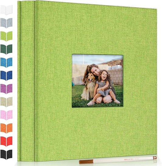 Photo Album Self Adhesive Scrapbook Album for 3x5 4x6 5x7 8x10 Pictures,60 Pages Linen Cover with Display Window DIY Photo Book,Ideal Gifts for Family Travel Wedding Baby