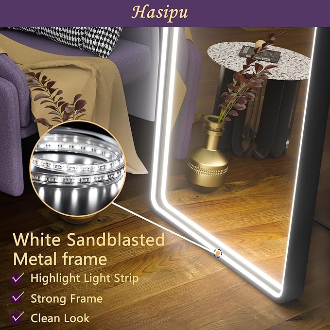Hasipu 71" x 28" LED Mirror - Full Length with Lights, Arch Design, Wall Mounted, Dimming & 3 Color Modes