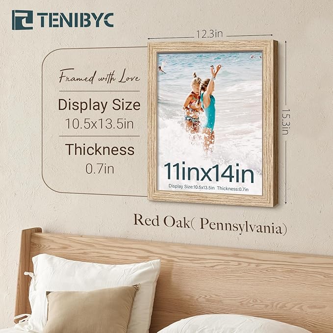 11x14 Oak Picture Frame 3 Pack with HD Glass, Natural Wood Poster Frame, Wall Gallery Frame