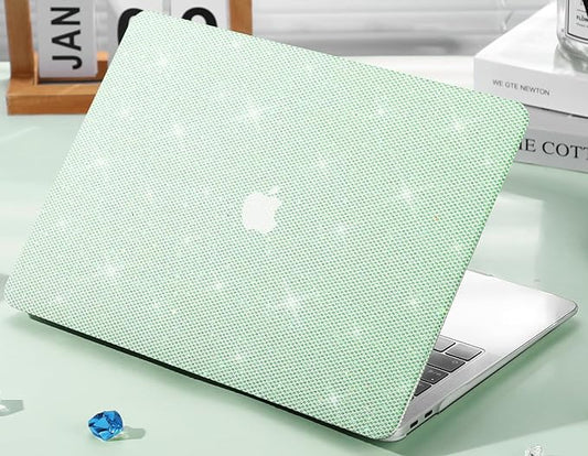 KEROM Bling Glitter Case for MacBook Pro 16 inch 2024-2021 M4 M3 M2 M1 Pro/Max Chip A3403 A3186 A2991 A2780 A2485, Luxury Bedazzled Shiny Sparkle PU Leather Hard Shell Case & Keyboard Cover, Green