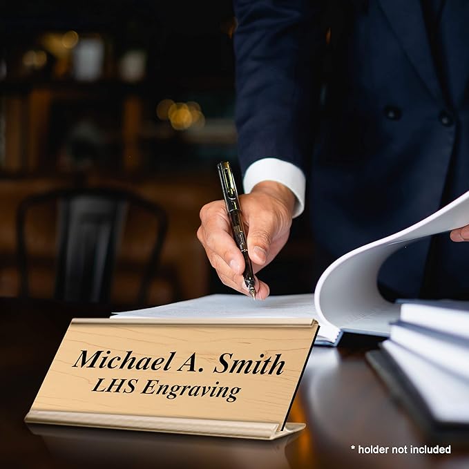 Engraved Name Plates for Door Sign Personalized Cashew Plastic Plaque with Black Letters - Made in USA 2x8 N6