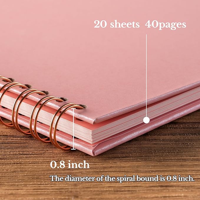 potricher 10 x 10 Inch DIY Scrapbook Album 40 Pages Hardcover Kraft Paper Scrap Book Photo Albums Memory Book for Wedding and Anniversary Family (Pink, 10 Inch)