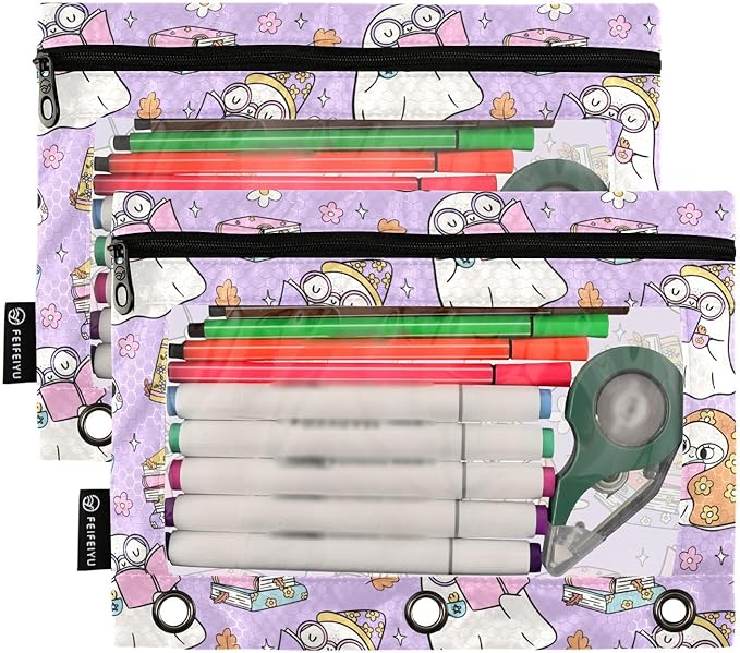 ZAZYXTJ Ghost Binder Pencil Pouchs 3 Ring with Zipper Clear Window Office Organizers bag for School Students Teacher Supplies 2 Pack
