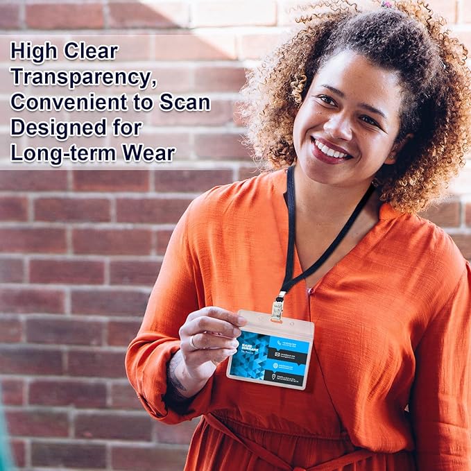 Marspark 50 Sets Clear Name Tags with Lanyard, Lanyards for ID Badges Reusable Strap with ID Holder Plastic Name Badges for Adults Business School Church Conference (Dark Blue)