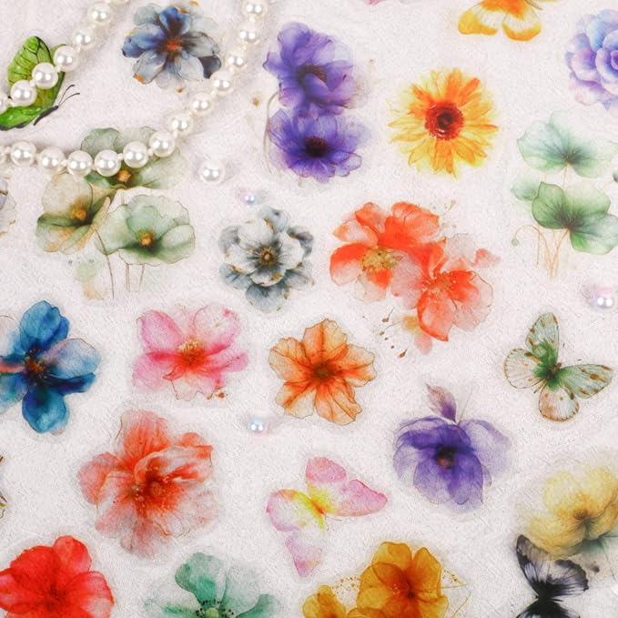 120 Pieces Vintage Floral Themed Scrapbook Stickers, 6 Pack Aesthetic Decorative Flower Stickers for Scrapbooking Planner Junk Journal Supplies Collage