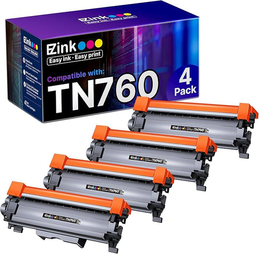 E-Z Ink Compatible TN760 Toner Cartridges Replacement for Brother TN-760 TN730 TN-730 to Use with HL-L2350DW HL-L2395DW HL-L2390DW HL-L2370DW MFC-L2750DW MFC-L2710DW DCP-L2550DW (Black, 4 Pack)