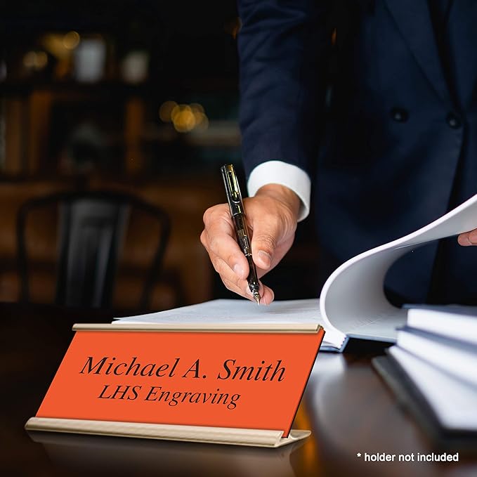 Engraved Door Signs for Office Personalized Orange Plastic Door Plaque Black Letters - Made in USA 2x6 B11