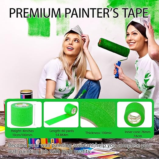 1 Roll,Green Painters Tape,4inches x 60yards,3D Printing Tape for Laser Cutting,Labeling,3D Printing Bed,Decoration,wide Masking Tape for Painting,Protect the wall,No Residue,Removes Easily