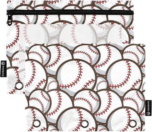 ZAZYXTJ Baseball Binder Pencil Pouchs 3 Ring with Zipper Clear Window Office Organizers bag for School Students Teacher Supplies 2 Pack
