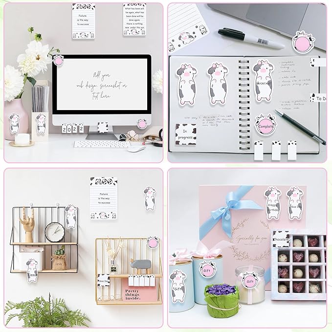 Xqumoi I Just Really Like Cow Sticky Notes Set, 550 Sheets, Cute Pink Cow Shaped Self-Stick Notes Pads Barnyard Farm Animal Divider Tabs Bundle Writing Memo Pads Back to School Office Supplies