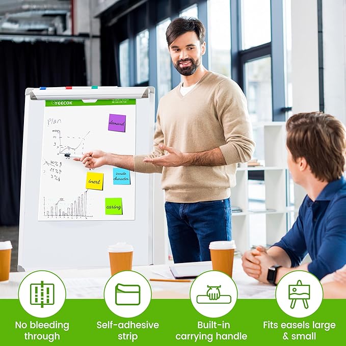 Self-Stick Mini Easel Pad 15 in x 18 in, 30 Sheets/Pad, 4 Pads/Pack, Sticky Flip Chart Paper for Teachers, Super Sticking Power & Bleed-Resistant