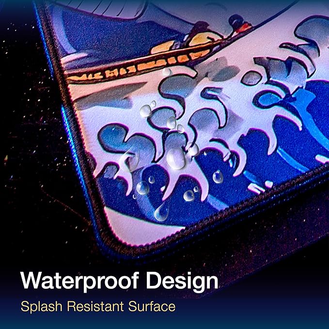 GUNMJO Ocean Wave Extended Gaming Mouse Pad, Ultra-Smooth Surface for Pixel-Precise Mouse Control, Durable Anti-Fray Stitching, Non-Slip Rubber Base, for Gamer, Office & Home, Light & Portable