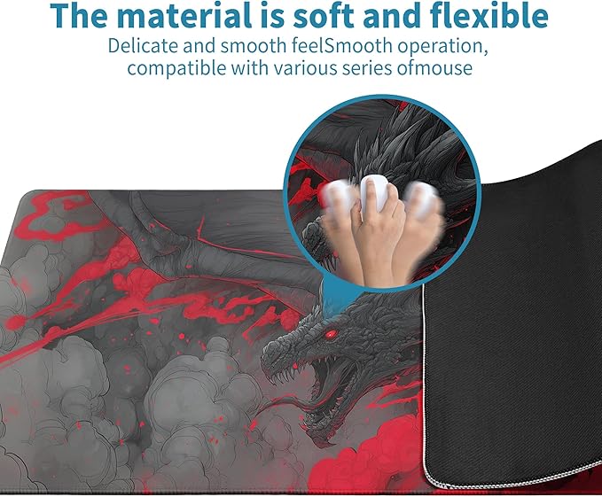 Huge Dragon Mouse Pad Desk Mat XL Extended Large Gaming Desk Pad Mousepad, Red and Black Computer Laptop Keyboard and Mouse Mat, Desktop Protector Mat for Office and Home 31.5x11.8 in