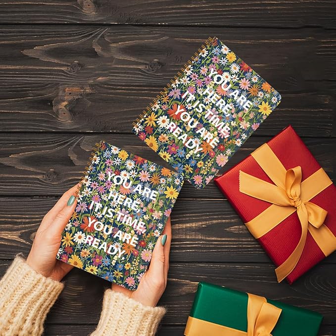 2 Pcs Inspirational Spiral Notebook - You are here, it is time, you are ready. Journaling for Work, Pretty Motivation Note Books College Study Office Supplies Inspirational Gifts for Women, Friend